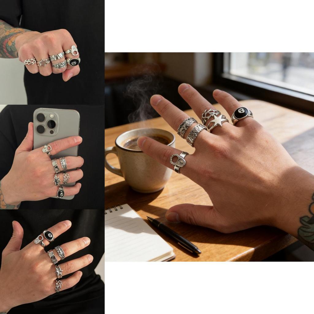 Star Shape Alloy Ring With Vintage Silver Finish For Men And Women