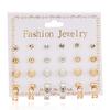 12 Pairs of Zircon Stud Earrings: Pearl, Flower & Bow Designs