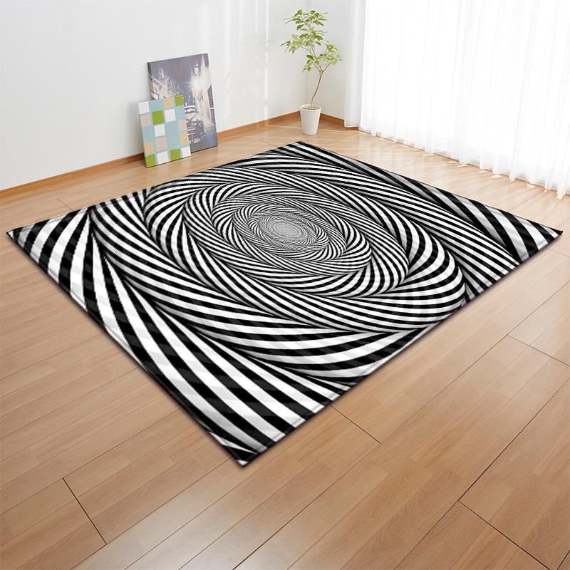 3D Three-Dimensional Large Carpet Door Mat Black And White Vortex Living Room Large Square Floor Mat Non-Slip Foot Mat