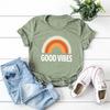 Summer Pure Cotton Women's Rainbow GOOD VIBES Printed Loose Round Neck Short Sleeved T-Shirts Women’s
