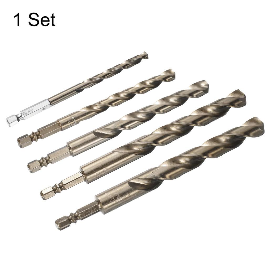 uxcell M35 High Speed Steel Cobalt Twist Drill Bit Set Quick Change Hex Shank Jobber Drill Bits for Zinc Alloy 6/8/10/12/13mm, 1/4" Metal, Steel,