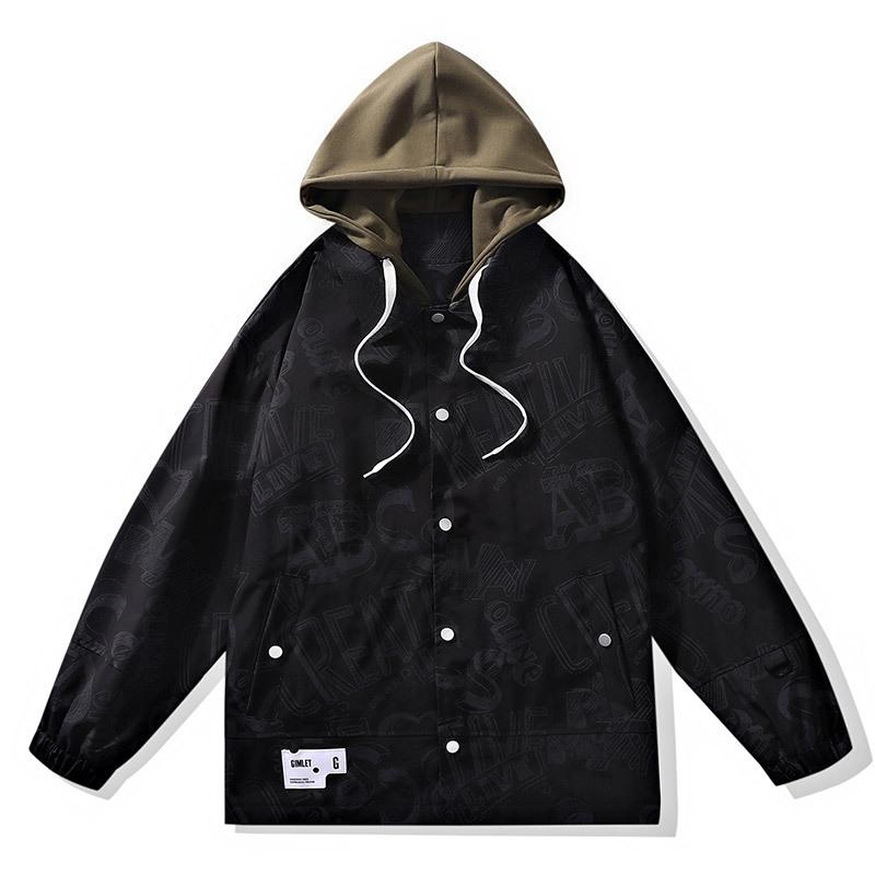 

Весенне-осенняя куртка Tooling, мужская, свободного покроя, большого размера, с капюшоном, с граффити, модная американская куртка для мальчиков M