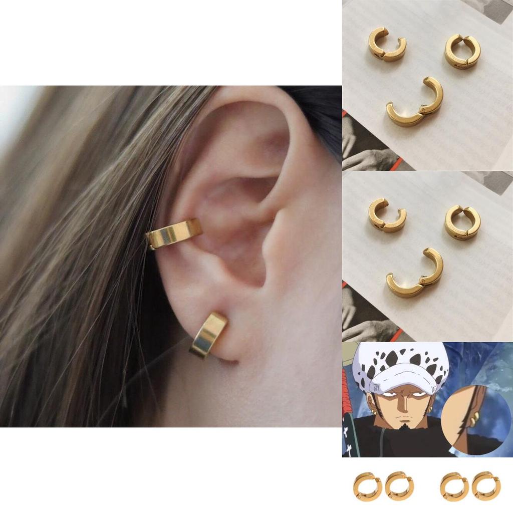 One Piece Inspired Circle Clip-on Earrings For Non-pierced Ears In Titanium Steel Hip Hop Style