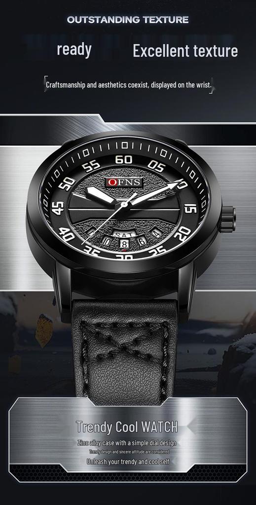 OFNS Men's Waterproof Quartz Watch with Double Calendar