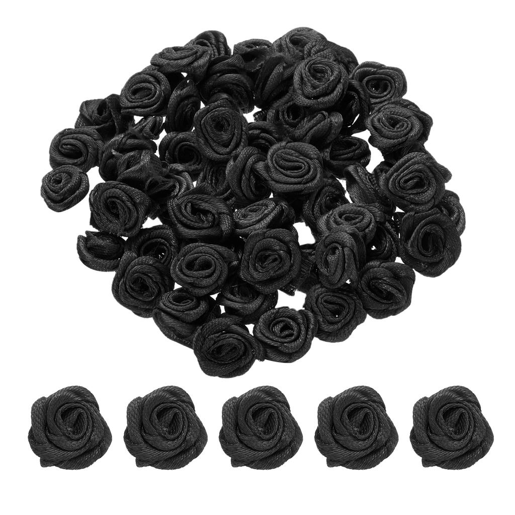 100 Stück 1,5 cm Mini Satinband Rosen Handgefertigt Gerollte Rosettenblume für DIY Bastelzubehör Nähen Verpackungsdekoration