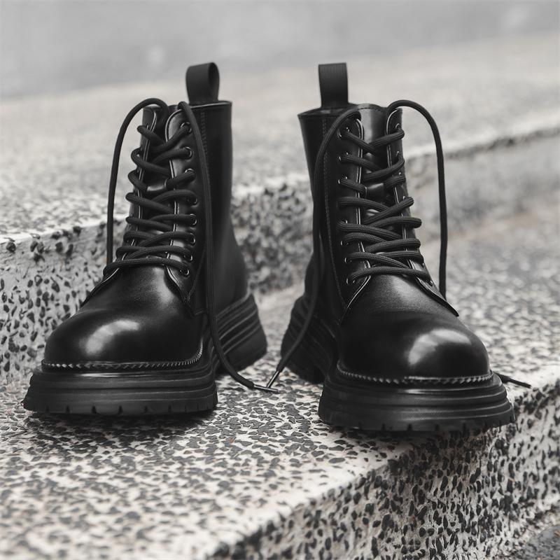 Fashion High Quality Thick Soled Platform Men Round Toe Boots Designer Casual Leather High Top Boots Fashion Comfy Outdoor Ankle Boots