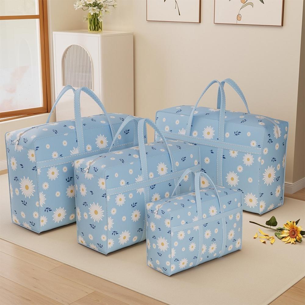 Daisy Print Nonwoven Storage Bags Hand Carry Foldable Organizers Home Moving Luggage Closet Storage Solutions Reusable Collapsible Laundry Containers