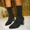 Comemore High-heeled Short Sock Boots 2025 Spring Autumn Casual Pointed Toe Black Women's Boots Elastic Botines Large Size 35-42