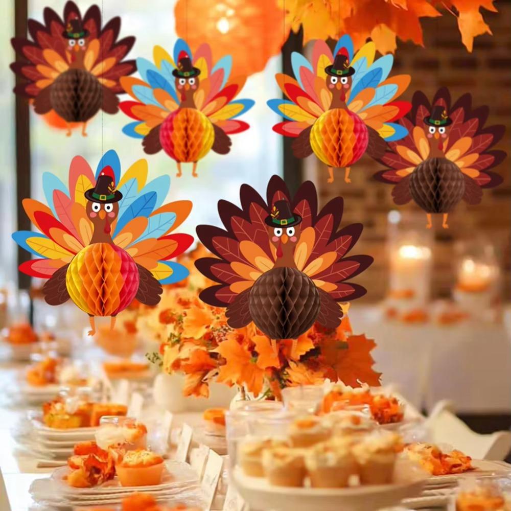 2pcs Thanksgiving Theme Thanksgiving Turkey Ornament Honeycomb Ball Party Hangings  Home Decoration