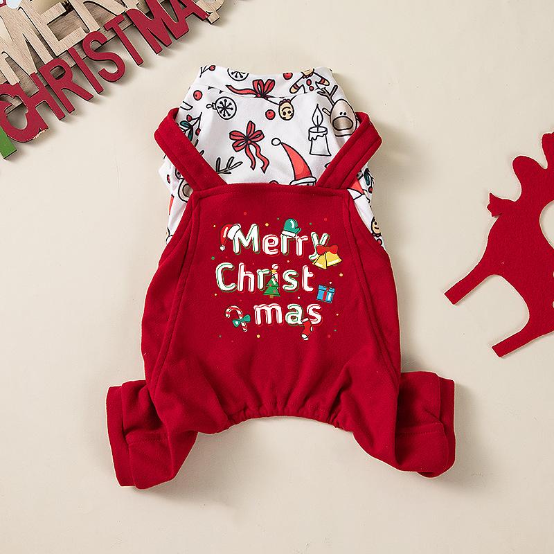 

Christmas Pet Clothing Dog Floral Clothing Autumn Winter Warm Legged Skirt Teddy Dress Fashionable Overalls Four Legged Clothing XS красный