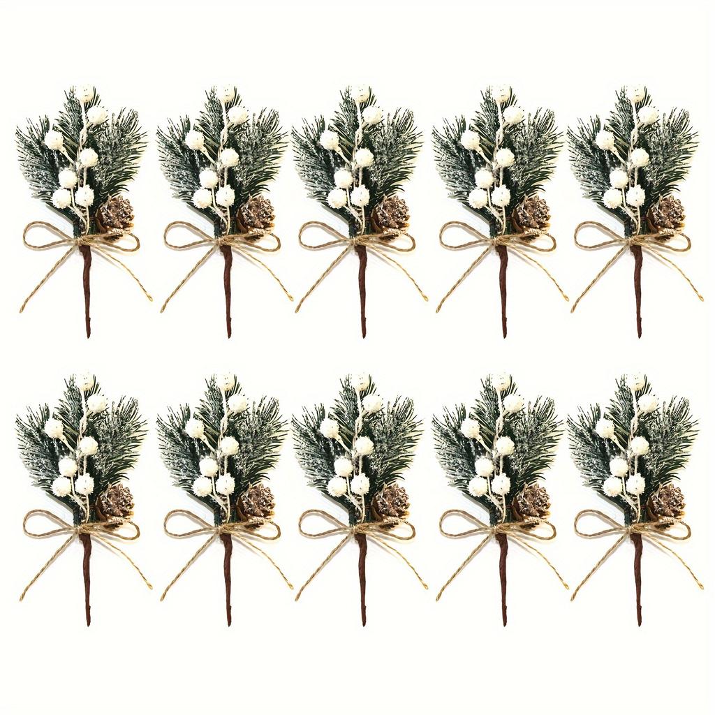10pcs Festive Christmas Pick Bouquet - Artificial Pinecones and Berries with Rustic Twine, Plastic Floral Picks for Winter Wonderland Ambiance