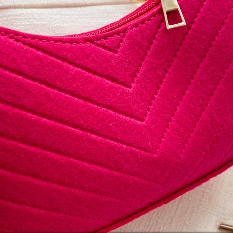 Women Felt Mini Shoulder Bag Solid Color Casual Handbag Female Underarm Bag Purse