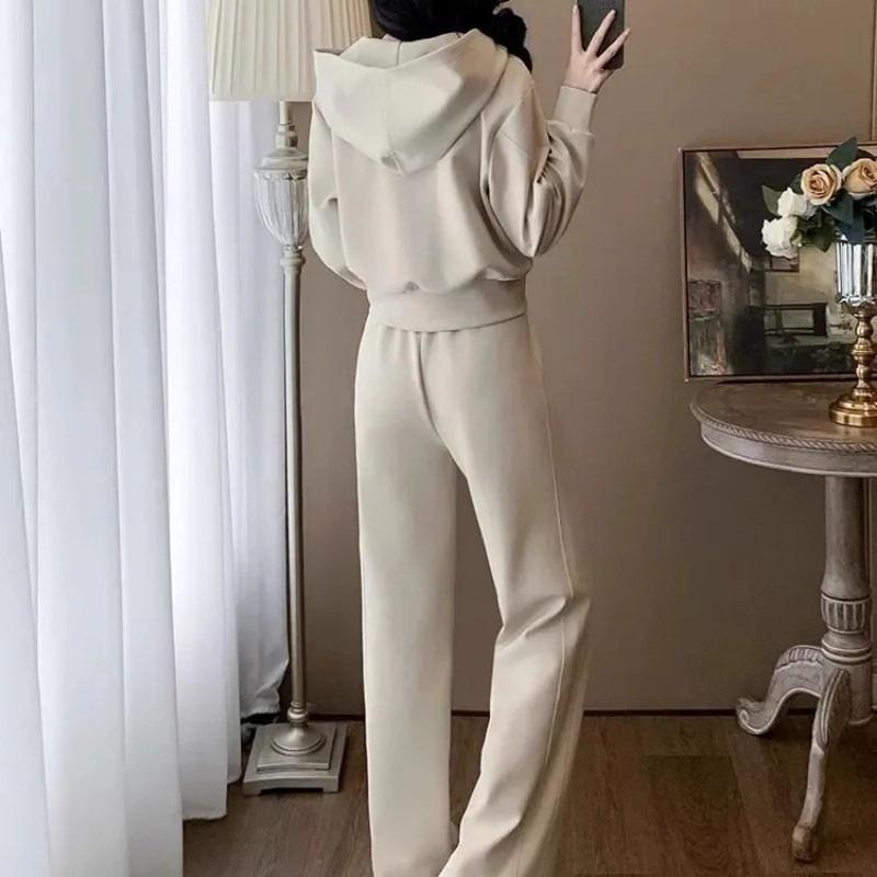 Women's 2-Piece Casual Tracksuit, Zip-up Collar Sweatshirt Elastic Waist Pants Loose Fit Loungewear Set