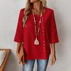 Damen T-Shirt Rundhals Halbarm Lockerer Schnitt Pullover Oberteile Einfarbige Knöpfe Dekoration Sommer Lässige Oberteile Tägliche Kleidung