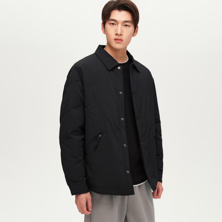 

Men s Winter 2025 White Duck Down Lapel Jacket - Slightly Loose, Thick, Warm, Casual Style L чорний
