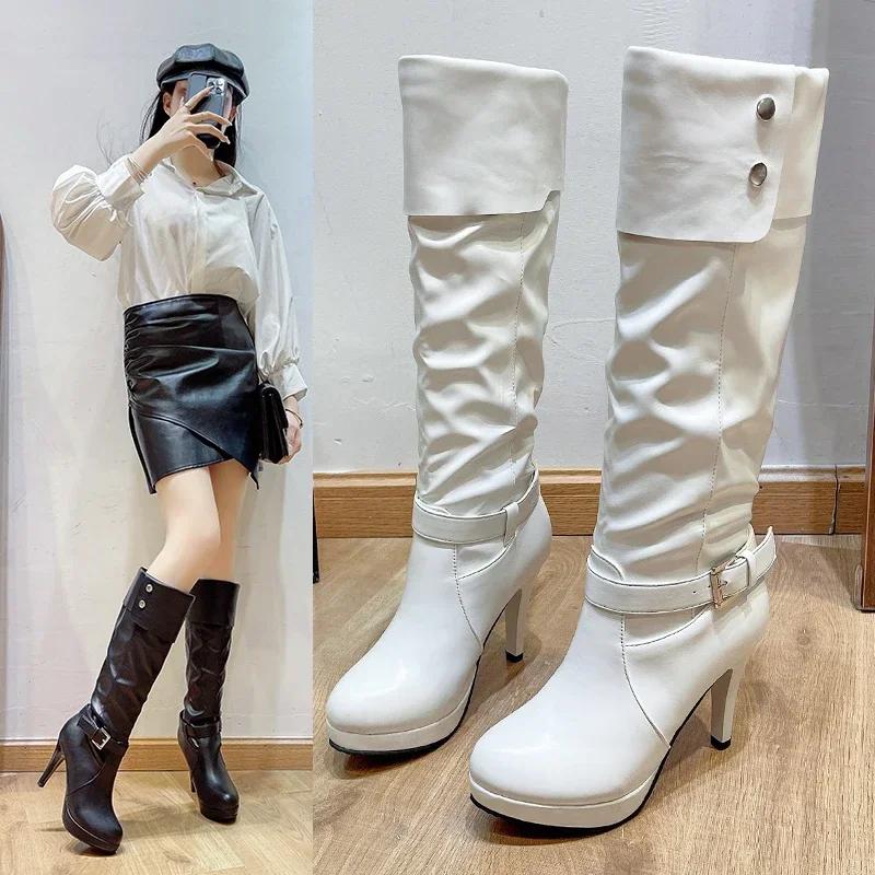 Fashion 9CM Sexy Thigh High Boots Women Autumn Winter Elastic Leather Knee-High Boot For Women Black Heels Fetish Long Shoes Large Size