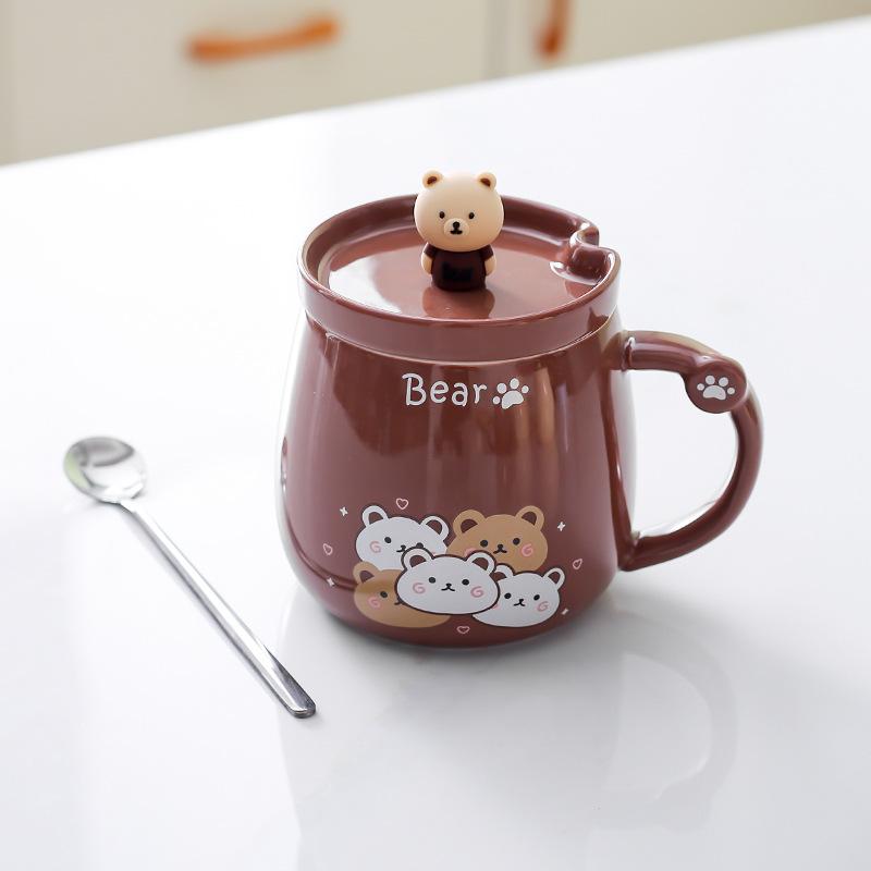 

Креативна керамічна чашка у формі ведмедика, мила мультяшна чашка для пари, чашка для води з кришкою та ложкою, чашка для кави, чашка для сніданку, чашка для молока 301-400ml