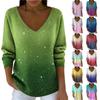Dam Casual Daglig Långärmad V-ringad Fuskstickad Tröja Stickad Pullover Topp Med Paljetter