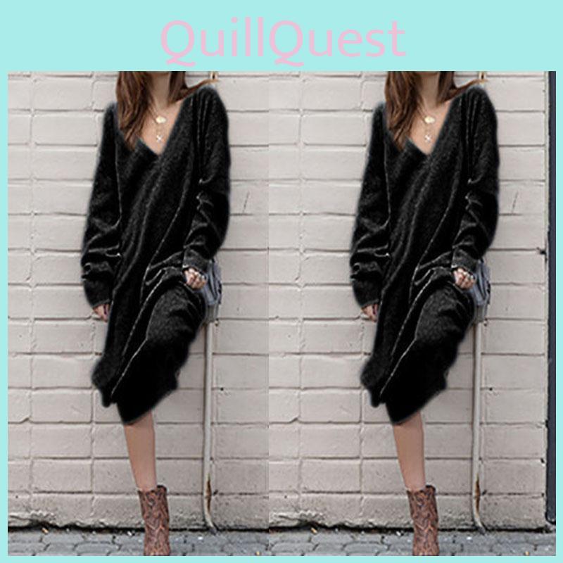 Elegant Woman Fashion V-neck Long Sleeve Winter Sweater Dress For Stylish Looks