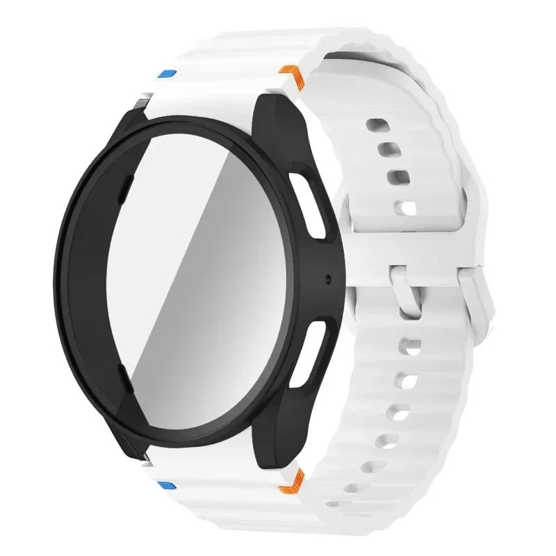 Case+Strap for Samsung Galaxy Watch 7 6 5 4 40mm 44mm Silicone Official Band PC Protector Cover Bumper Accessorie Galaxy Watch 7