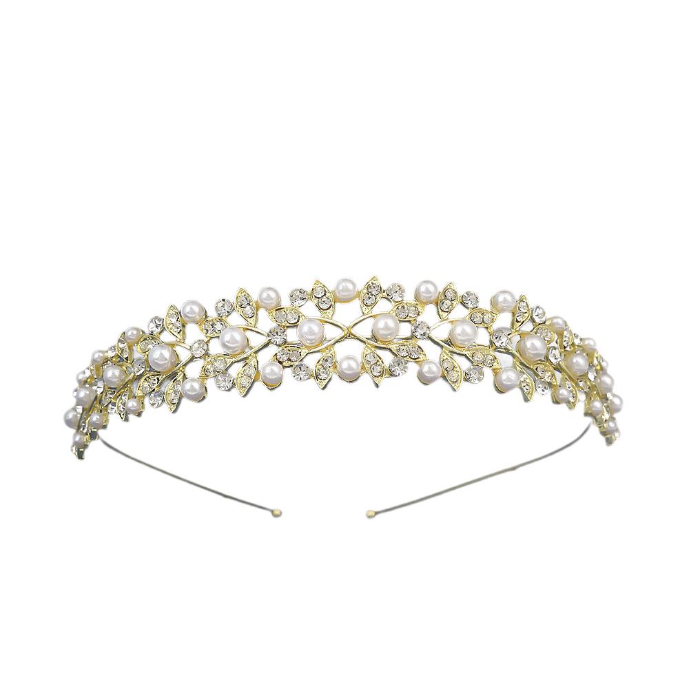 Cross-border Hot Selling Girls' Princess Crown Crystal Pearl Headband for Birthdays and Performances