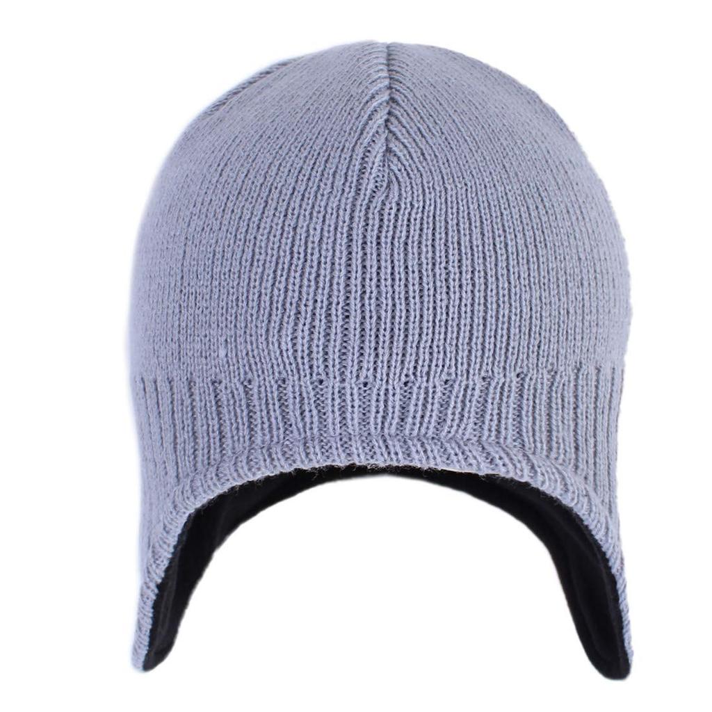 Conetail Winter Knit Hat with for Outdoor and Cold Weather Light Gray Men's Earflaps, Warm, Fleece-Lined, Skiing,