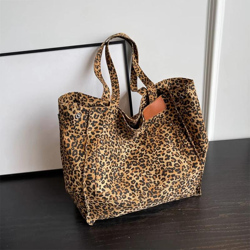 Borsa a Spalla Vintage da Donna Borsa a Mano con Stampa Leopardo Borsa in Tela alla Moda di Grande Capacità Borsa Tote da Pendolare Borsa da Shopping Grande Borsa da Donna Borsa da Sottobraccio