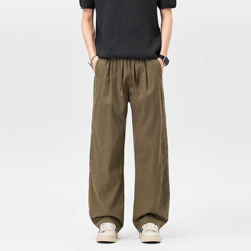 Linen Casual Pants Men's Summer New Old Money Wind Ice Silk Trousers Men's Loose Straight Drape Wide-leg Trousers