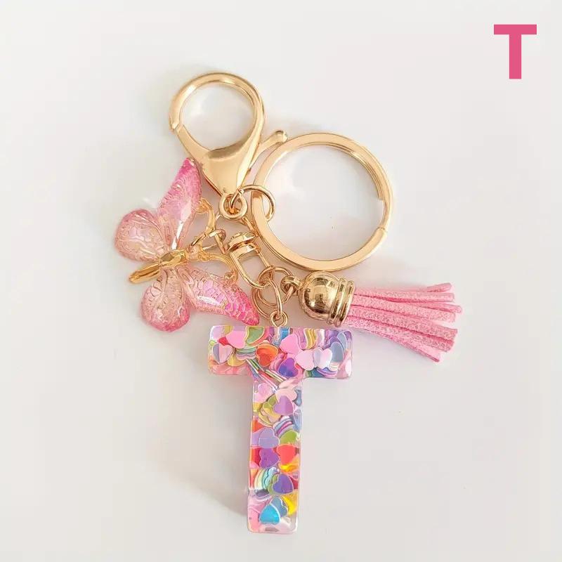 Breloc cu Litere cu Paiete, Ciucure, Pandantiv Fluture, Breloc Inițială, Agățătoare pentru Geantă, Farmece, Lanț Chei Auto, Cadou de Ziua Îndrăgostiților