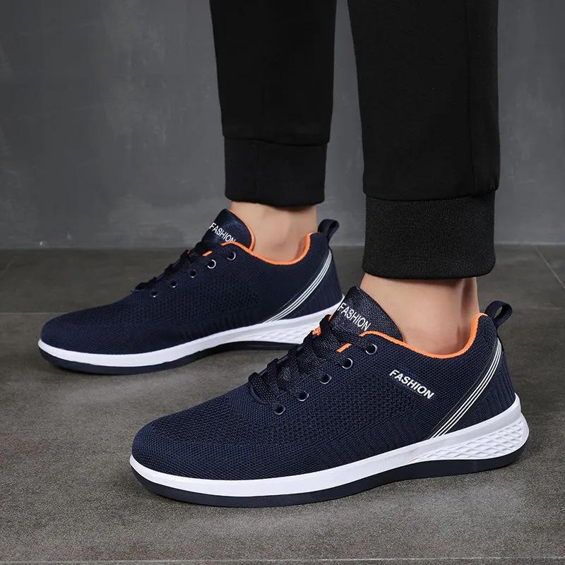 Spring and Summer Breathable Shoes for Men Mesh Lightweight Casual Shoes Comfortable Soft Bottom Flats Lace Up Knit Sneakers Men