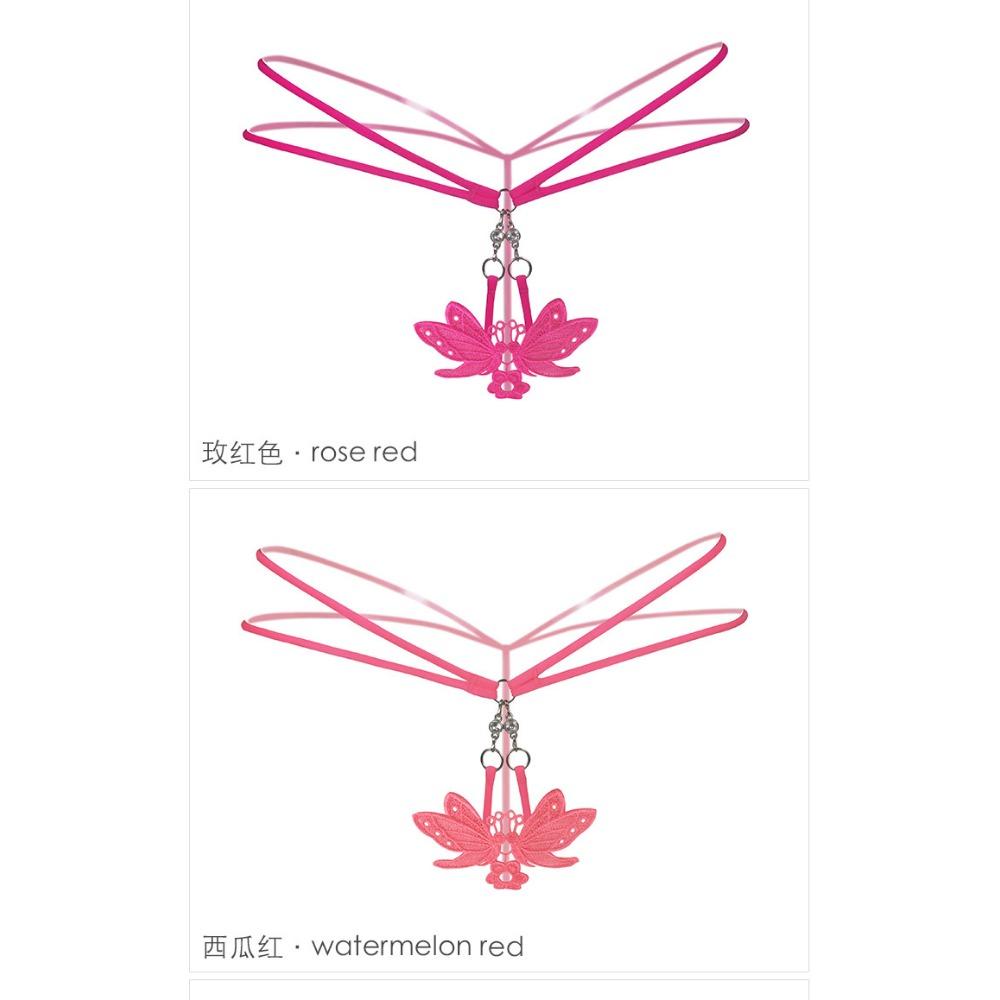 Hot Perspective Young Woman Women's Thong Sexy Embroidery Low Waist Metal Buckle Seduction Panties Sexy T-pants 2171