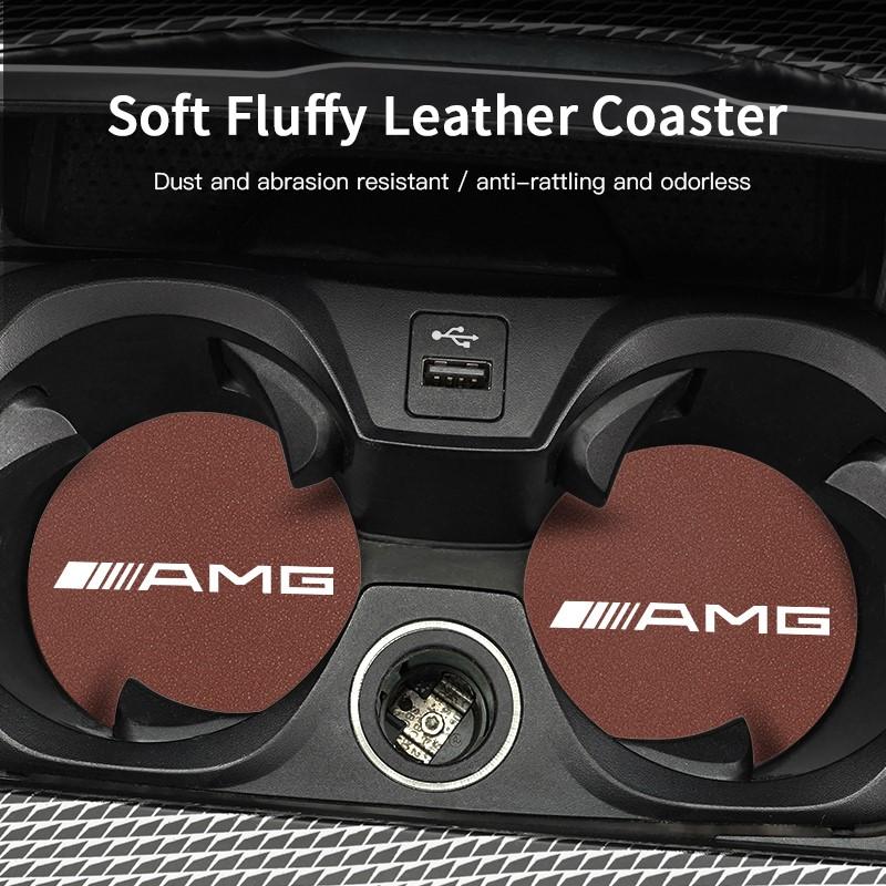 2Pcs Suede Leather Coaster Car Water Cup Anti-slip Pad Mat Auto Interio For Mercedes Benz AMG Smart W205 C300 W203 W206 W108 W12