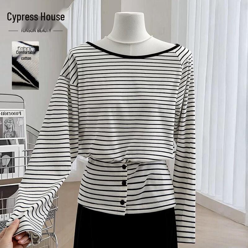 Sibaishai Women s Color Block Stripe Long Sleeve T-Shirt L