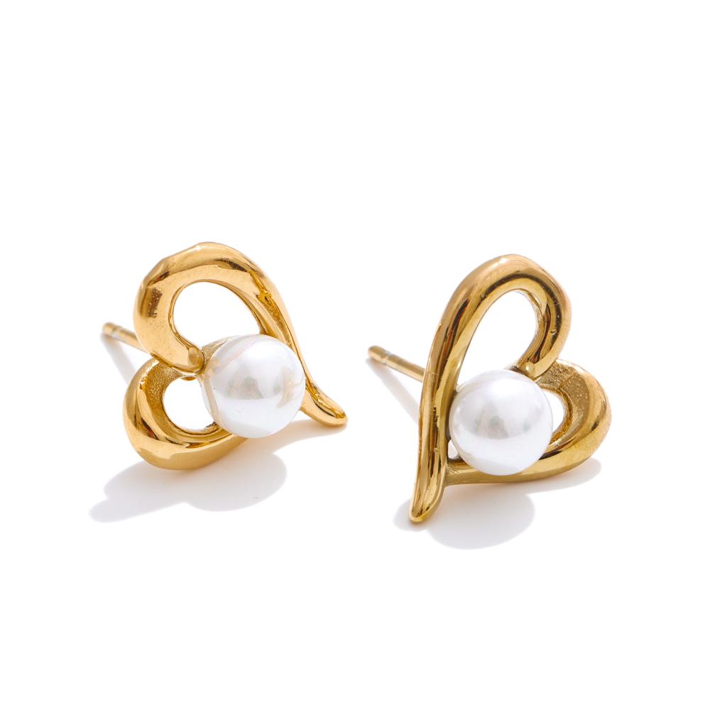 

Yhpup Korean Style Simulated Pearls Heart Love Daily Stud Earrings for Women Stainless Steel Chic Versatile Jewelry New