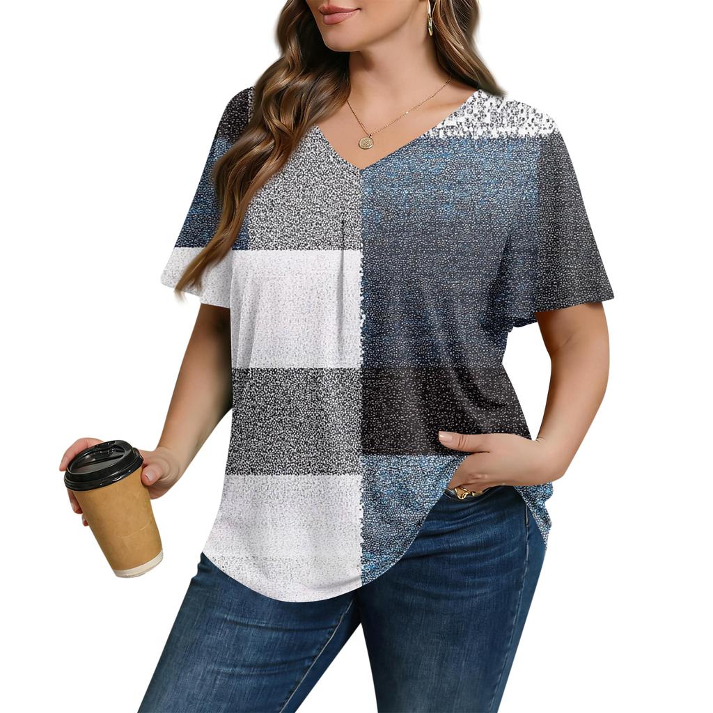 Modische Damen Übergröße Lässige Lockere Kurzarm Elegante V-Ausschnitt Bluse Für die Arbeit