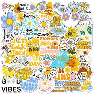 50 Sun Flower Text Stickers Romantic Sun Flower Sunflower English Stickers Small Fresh Stickers
