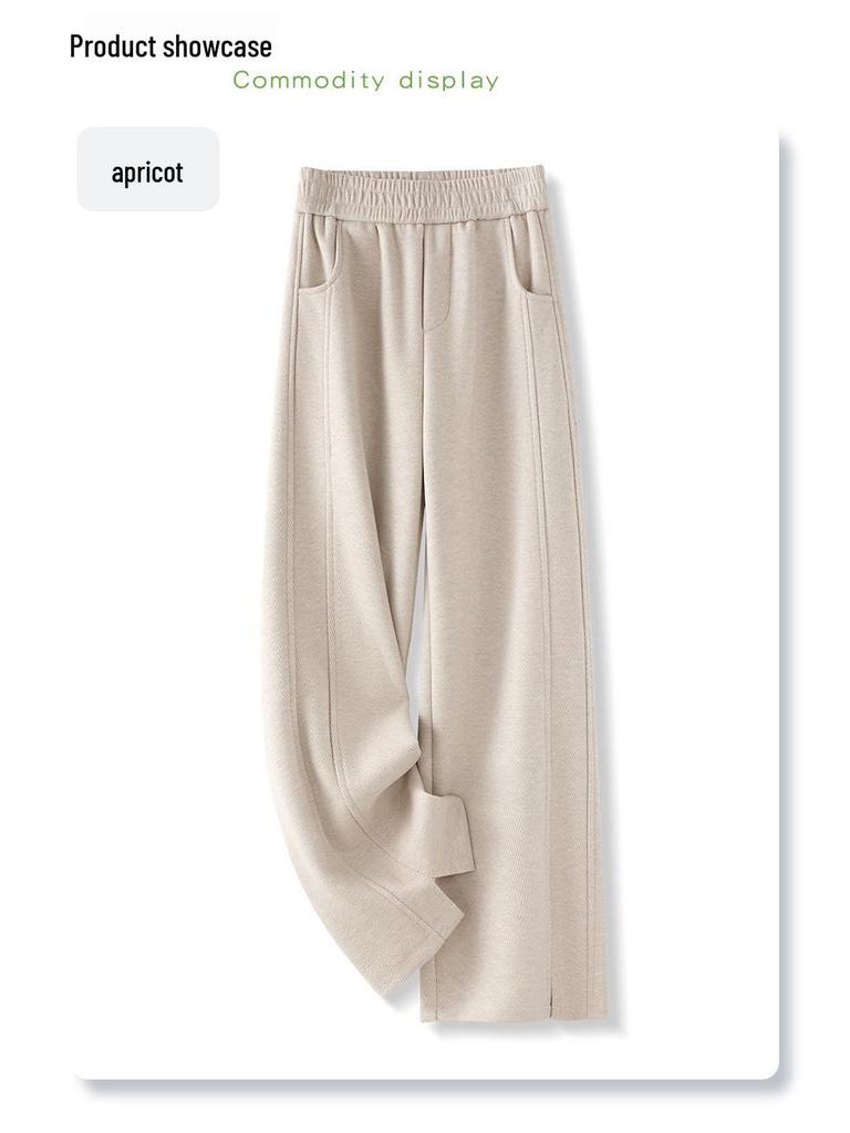 Apricot Women's Woolen Pants - 2024 Autumn/Winter Straight Wide-Leg Casual Style