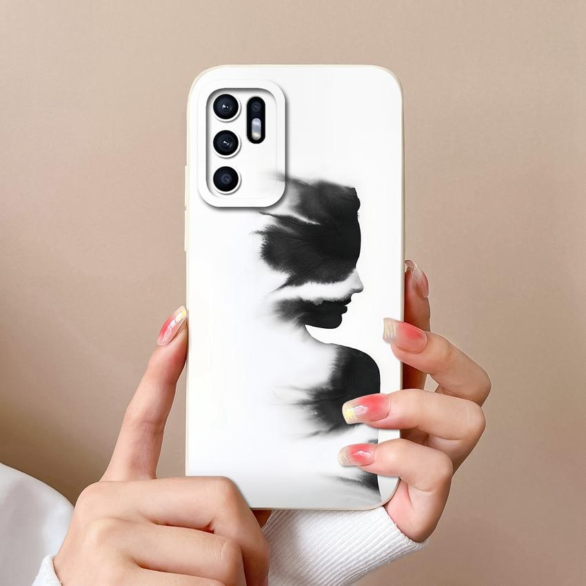 For Oppo Reno6 7 8 10 Pro Lite 6z 7z 8z Phone Cover Fashion Oil Painting Black Cat Patterns Soft Casing Screen Protector Anti Slip Shell For Oppo Case
