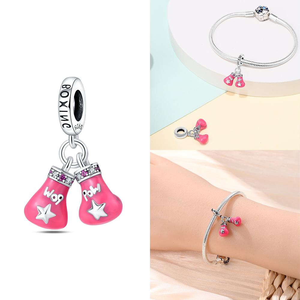 Copper Tea Party Pink Princess Series Charms Heart Bead Fit Original Bracelet For Women Diy Fine Jewelry Birthday Gift