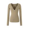 Spicy V-neck Pearl Hollow Long Sleeve Knit T-shirt - Women's Autumn Winter Slim Fit Base Layer