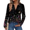 Women's Fashion Long-Sleeved Retro Floral Print Stand Collar  Shirt