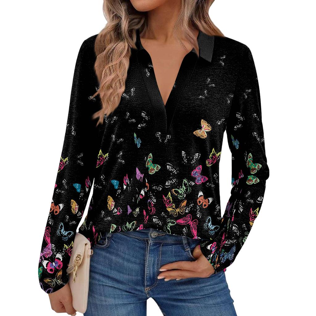 Women's Fashion Long-Sleeved Retro Floral Print Stand Collar  Shirt