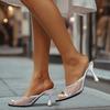 NEW Fashion Breathable Hollow Mesh Woman Slippers  Sexy Square Toe Sandals Stiletto High Heels Sliders Shoes Plus Size 35-42