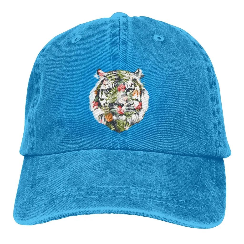 Tropical Floral Denim Cap Peaked Cap Tiger Sun Shade Cotton Hats for Men Women Cowgirl Hat