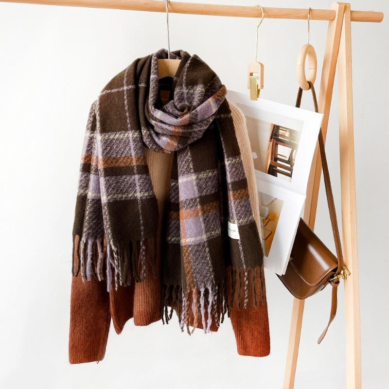 

Осенне-зимняя атмосфера мягкий восковой шарф женский и мужской парный универсальный высококлассный клетчатый шарф-шаль