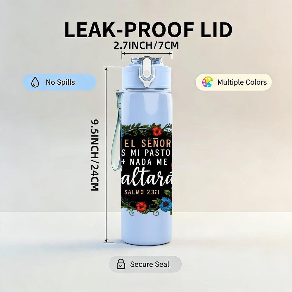 1PC Floral Wreath Quote Text 750ml Color Plastic Sports Water Bottle Leakproof Flip Straw Lid For Sports Office Home Use