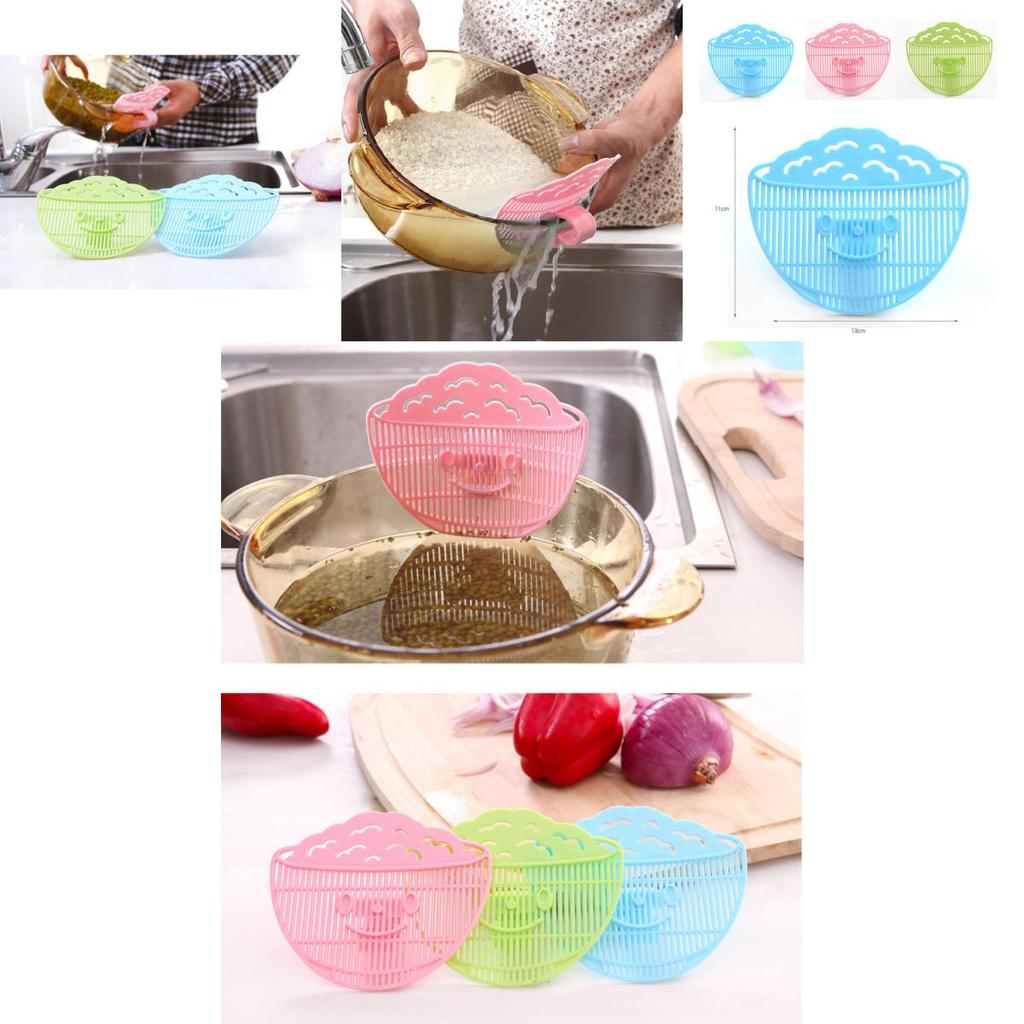 Kreativer Smile Clip On Reiswäscher mit Wasserablauf für Obst, Gemüse und Getreidefilterung