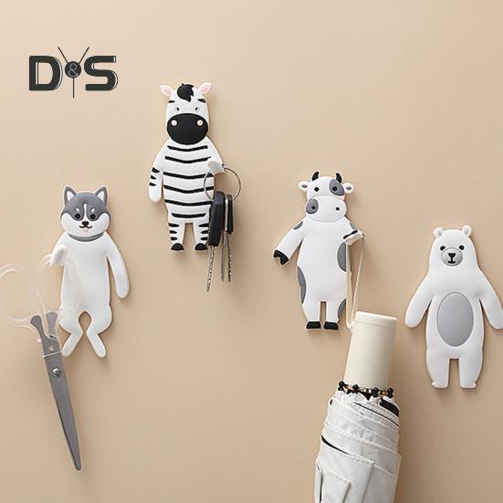 4Pcs Self-Adhesive Wall Hooks Cute Animal Shape Simple Installation Kitchen Bathroom Reusable Seamless Hooks