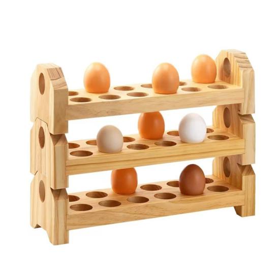 1/2/3Pcs Egg Storage Rack Counter Egg Dispenser Large Capacity Stackable Wooden Storage Organizer for Home Kitchen