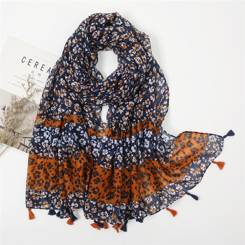 New Fashion Luxury Brand Bohemian Floral Tassel Viscose Shawl Scarf Lady High Quality Wrap Pashmina Stole Muslim Hijab 180*90Cm